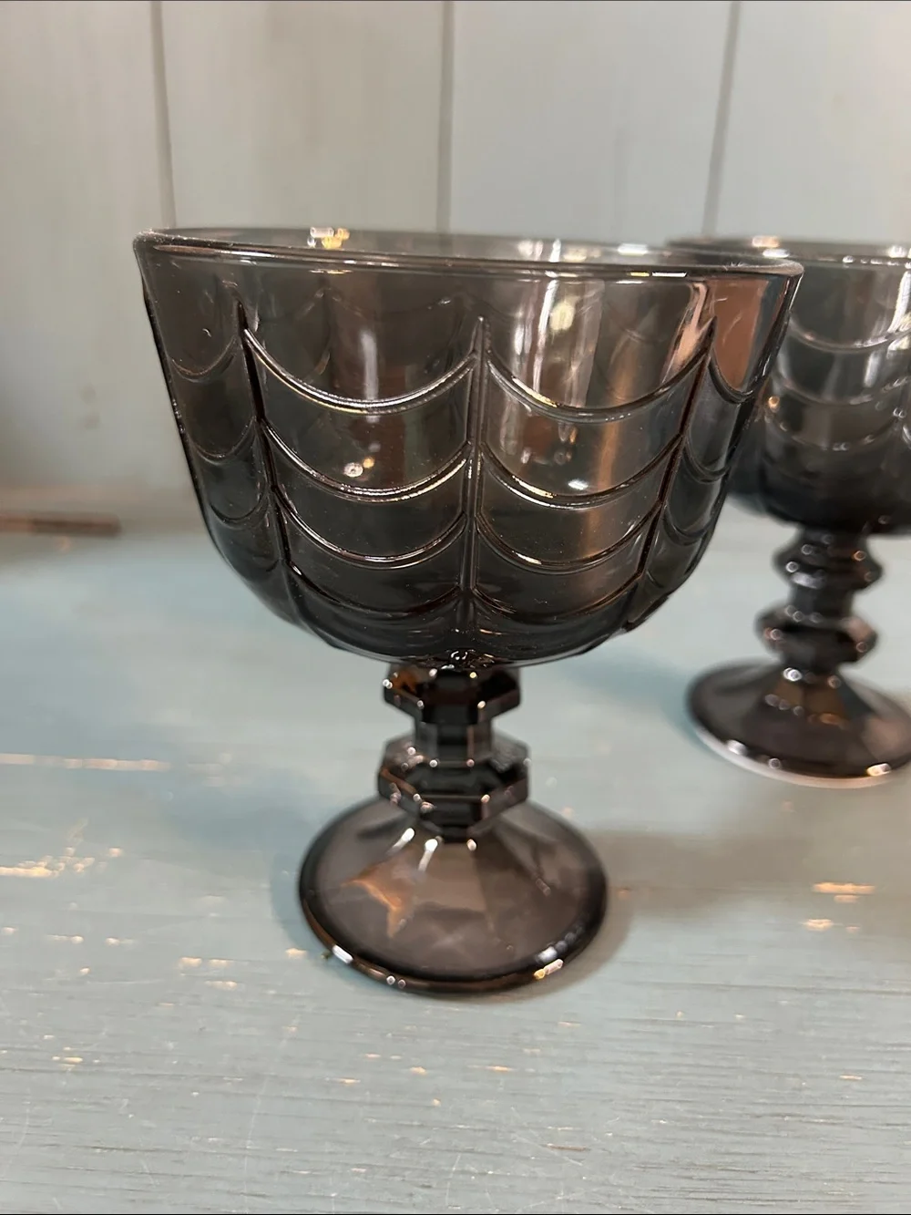 Target Bullseye Smoky Gray/Black Patterned Spider Webs Glass Goblets - Pair 2026